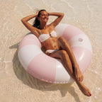 FUNBOY Giant Vintage Stripe Inflatable Tube Pool Float with Cup Holder 48" Large Pool Float for Adults Inner Tube Swimming Pool Toys Swim Rings Pool Lounger Float for Pool Party & Summer