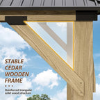 11'x13' Wood Gazebo,Outdoor Hardtop Gazebo with Galvanized Steel Doule Roof, Wooden Frame Gazebos for Patio Backyard Deck