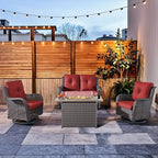HUMMUH 4-Piece Patio Furniture Set with Fire Pit Table Wicker Outdoor Swivel Rocker Patio Chairs High Back Loveseat Conversation Set for Porch, Backyard, Deck
