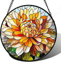 Stained Glass Window Hanging - Chrysanthemum Suncatcher for Doors Garden Patio Birth Flowers Sun Catchers Decor Christmas Mother's Day Birthday Gifts for Women Men Mom Nana Friend 11.8 in