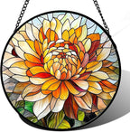 Stained Glass Window Hanging - Chrysanthemum Suncatcher for Doors Garden Patio Birth Flowers Sun Catchers Decor Christmas Mother's Day Birthday Gifts for Women Men Mom Nana Friend 15 in