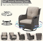 5 Piece Outdoor Patio Furniture Set Wicker Conversation Set Swivel Rocking Chairs with Side Table and Ottomans for Backyard, Porch, Deck, Beige
