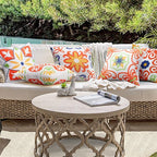 Pyonic Outdoor Waterproof Throw Pillow Covers for Patio Furniture Decorative Boho Pillow Covers 20x20 Floral Printed for Patio Tent Couch Garden Set of 4,Orange