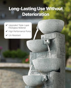 VEVOR Outdoor Water Fountain, 31.5 in Height Fountain and Waterfall, 5-Tier Floor Standing Bowl-Shaped Cascading Fountains with LED Light and Pump, for Outdoor Indoor Garden, Home, Patio & Backyard