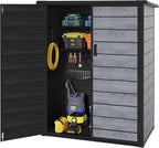 Vertical Outdoor Storage Shed with Floor, 56.8 Cu.Ft Resin Tool Cabinet with Lockable Doors, Waterproof Garden Storage Shed for Patio, Backyard & Garage Organization (Dark Gray)