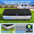 12x21 Ft Rectangular Pool Cover with Reflective Strips for Above Ground Pool, 420D Swimming Pool Cover for Rectangular or Oval Frame Pools, Solar Cover with Drawstring and Ground Nails