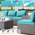 Outdoor Patio Furniture Set, 12 Pieces Outdoor Furniture All Weather Patio Sectional Sofa PE Wicker Modular Conversation Sets with Coffee Table,10 Chairs & Seat Clips Turquoise Blue.