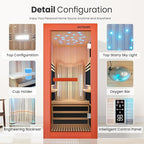 Infrared Sauna 1495W Wooden Saunas Spa Room Pacific Clear Cedar Wood Single Person Indoor Saunas with Special Shaped Comfortable Backrest 32.68 * 47.24 * 69.29 Inch