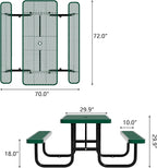 6FT Picnic Tables for Outdoors, Rectangular Commercial Metal Picnic Table Bench Set with Umbrella Hole,Heavy Duty Steel Weather-Resistant Dining Table for Patio Dining Garden Backyard BBQ School