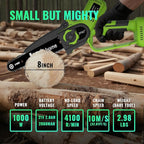Mini Chainsaw 8inch, Chainsaw Cordless w Automatic Oiler, Handheld Electric Power Chain Saw w Security Lock, Brushless Motor,Chainsaws for Wood/Trees Trimming (Green - 2 batteries, 8 INCH)