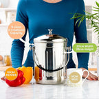 RED FACTOR Premium Compost Bin for Kitchen Countertop - Stainless Steel Food Waste Bucket with Innovative Dual Filter Technology - Includes Spare Filters (Brilliant Steel, 1.3 Gallon)
