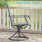 DIFY 3 Pieces Outdoor Patio Dining Set for 2, 27.6" Small Grey Wood-Like Walnut Square Metal Dining Table and 2 Grey Textilene Swivel Dining Chairs, Outdoor Table and Chairs