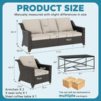 4 Pieces Outdoor Conversation Furniture Set - 77" Patio Sofa, 2 Wicker Armchairs, 1 Metal Coffee Table, Patio Wicker Furniture Set with Water-Resistant Cushions for Sunroom (Beige)