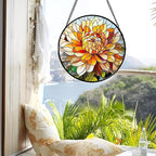 Stained Glass Window Hanging - Chrysanthemum Suncatcher for Doors Garden Patio Birth Flowers Sun Catchers Decor Christmas Mother's Day Birthday Gifts for Women Men Mom Nana Friend 11.8 in