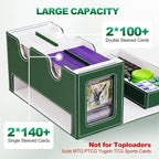 Card Deck Box for MTG, Double Card Storage Box with 2 Commander Display & 1 Dice Tray, Fits 200+ Double Sleeved Cards, Organizer for CCG TCG Sports Cards (Green White)