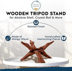 Alternative Imagination Wooden Tripod Display Stand – 6-Inch Hand Carved Holder Made from Sustainable Mango Wood – Folding Reddish-Brown Stand for Abalone Shell, Crystal Ball, Key Bowl, Trinket Dish, Incense, Decor and More