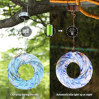 VCUTEKA Bird Feeder Solar Fly Through Bird Feeders for Outside Hanging with Round Shape Glass Container to Attract Wild Birds for Garden Decor, Solar Birdfeeder as Gift for Lovers, Light Blue 8-Inch
