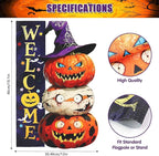 Halloween Pumpkin Monster Garden Flags 12x18 Inch Double Sided, Welcome Funny Small Yard Flags for Outside, Farmhouse Front Porch Outdoor Fall Decor Holiday All Seasons Decoration