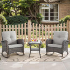 HUMMUH 3-Piece Outdoor Rocking Chairs,All-Weather PE Wicker Patio Rocker Chairs Bistro Set with Side Table,Porch Balcony Furniture with Cushions
