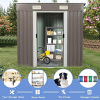 6X4 FT Outdoor Storage Shed, Waterproof Metal Garden Sheds with Lockable Door, Steel Tool Storage Buildings Shed & Outdoor Storage House for Garden, Backyard, Patio, Lawn, Trash Cans(Gray)