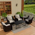 Vista Vibe 6 Pieces Outdoor Rattan Patio Conversation Furniture Set - 360 Degree Swivel Glider Rocker Chairs | Coffee Table | 2 Wicker Chairs, Washable Cushions, Terrace, Sunroom (Brown/Beige)