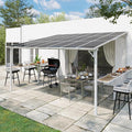 MEISSALIVVE 12' x 14' Wall Mounted Gazebo, Outdoor BBQ Grill Gazebo with Side Shelf, Lean to Metal Awnings with Sloped Roof, Heavy Duty Pergola for Backyard, Deck, White
