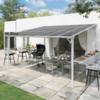MEISSALIVVE 12' x 14' Wall Mounted Gazebo, Outdoor BBQ Grill Gazebo with Side Shelf, Lean to Metal Awnings with Sloped Roof, Heavy Duty Pergola for Backyard, Deck, White