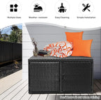 Tangkula Outdoor Wicker Storage Box, Garden Deck Bin with Steel Frame, Rattan Storage Box with Lid, Ideal for Storing Tools, Accessories, 88 Gallon Capacity (Black)