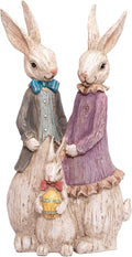 Topadorn Rabbit Family Statue Home Decor Resin Sculptured Hand Painted Figurine Creative Craft Cute Decoration Gift for Kids Womens Decorative Garden Yard Room