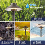 Gardenreet Brass Low Voltage Path Lights - 12V Landscaping Pathway Light IP65 Waterproof, Wired Walkway Lighting Outdoor, LED Bronze for Lawn Area Backyard with 3W 2700K Warm White G4 Bulb (8 Pack)