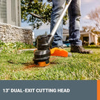 Worx WG183 40V 13" Cordless String Trimmer (Batteries & Charger Included), Black and Orange