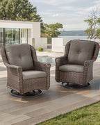 Patio Chairs Outdoor Swivel Glider - Set of 2 High Back Outside Brown Wicker Rattan Rocking Chair with Zippered Cushion for Porch Apartment Deck Yard Poolside Garden - Grey