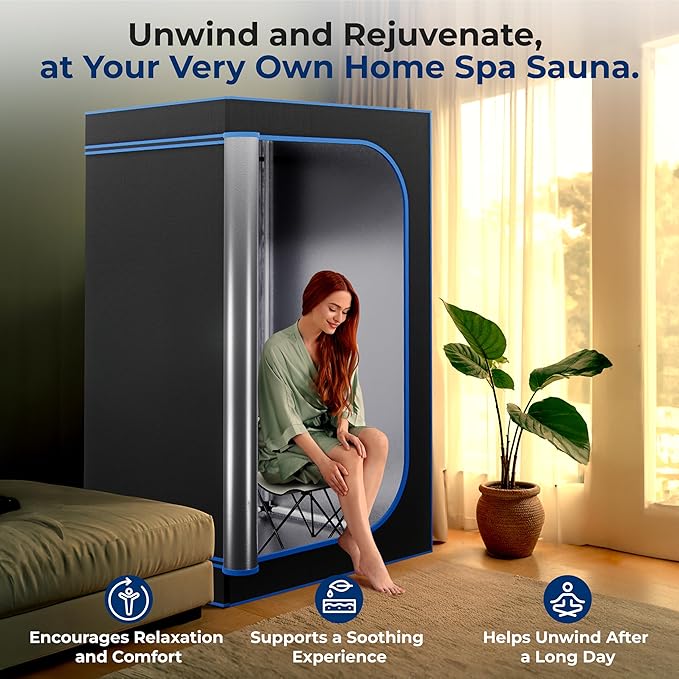 SereneLife SLISAU35BK Full Size Portable Steam Sauna –Personal Home Spa, 71"x35", Black