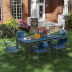 7-Piece Patio Dining Set with 11 FT Curvy Cantilever Umbrella, HDPE Tabletop & Aluminum Frame All-Weather Outdoor Furniture for Garden, Backyard, Poolside, Navy