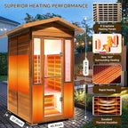 Outdoor Sauna 2 Person Sauna Outdoor Infrared Sauna 2-Person for Home 1800w Outdoor Saunas for Home Canadian Hemlock and Red Cedar Wood Sauna Outdoor Two Person Far Infrared Sauna Low EMF for Backyard