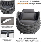 4 Pcs Patio Rope Accent Chair: Aluminum Single Lounge Armchair - Large Woven Chair Cushioned - Modern Arm Chair Assembled for 400lbs Outdoor Lanai Deck Balcony Porch Yard Garden Hotel, Dark Gray