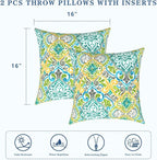 LVTXIII Outdoor Throw Pillows, Decorative Throw Pillows with Inserts, 16"x16" Square Pillows for Bed, Couch, Sofa and Patio Furniture, Set of 2, Damask Green