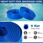 Eastrans 2 in x 50 ft Pool Backwash Hose Kit with Female NPT Adapter,Heavy Duty Discharge Pump Hose for Swimming Pool,Reinforced Pool Drain Hose with 2 Clamps and Thread Seal Tape,6 Bar