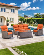 Luxury 22x24/22x25 6-Inch Smile Patio Cushions for Outdoor Furniture Set of 6 - Thick Back & Deep Seat Outside Chair Cushions for Rattan Metal Glider Loveseat Sectional Sofa - Orange