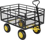 3-in-1 Heavy-Duty Steel Garden Cart, 1400 Lbs Garden Wagon, with 13 Inch All-Terrain Tires and Removable Mesh Side Panels, 180° Rotating Handle, Metal Utility Yard Trailer, Outdoor Gardens Wagon Cart