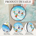 kdqua Winter Ski Suncatcher Stained Glass Window Hanging, Ski Lovers Gifts for Women Sun Catchers Indoor Window Glass Round Wall Decor, Winter Skiing Wall Art Hanging Decorations Statues, 7.9x7.9in