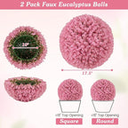 Goplus 17.5 Inch Topiary Balls Artificial Outdoor Set of 2, Faux Pink Eucalyptus Decorative Balls, Fake Plant Sphere, Round Artificial Plant Balls for Front Door, Porch, Backyard, Home Décor