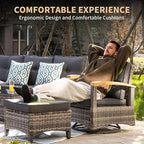 MEISSALIVVE 8 Pieces Patio Furniture Sets, PE Wicker Outdoor Conversation Sets with 2 Wood Armrests Swivel Rocker Chairs, 2 Ottomans, 2 Sofas and Coffee Table(Grey)