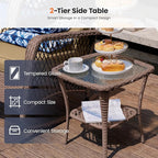 UDPATIO 3 Piece Patio Furniture Set, Wicker Rocking Bistro Set with 2 Rockers, 1 Side Table and 4‘’ Thick Cushions for Backyard, Porch, Balcony, Poolside, Brown/Khaki