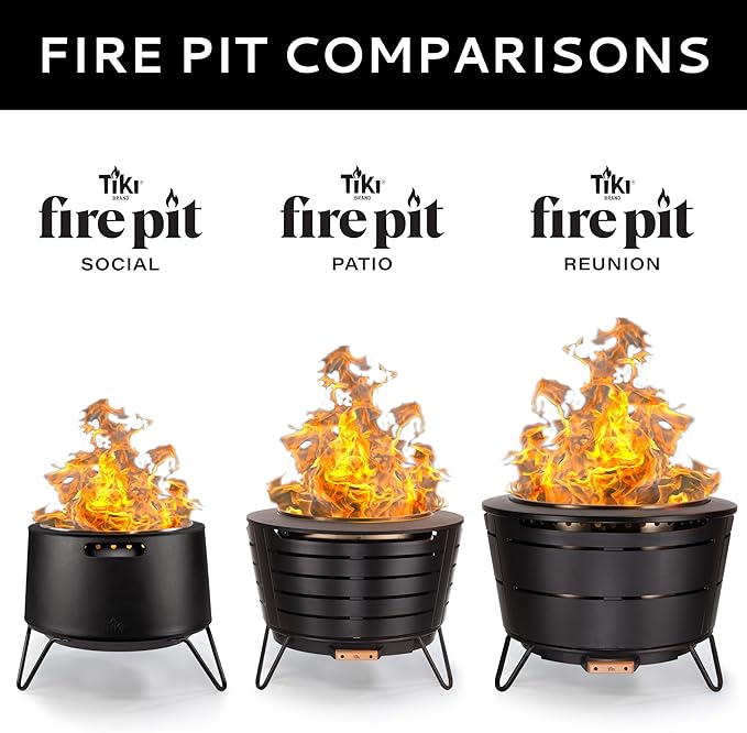 TIKI 20-Inch Smokeless Social Fire Pit, Portable Outdoor Fire Pit with Removable Ash Base, Stand & Cloth Cover – Modern Wood Burning Fire Pit for Patio, Backyard, and Gatherings