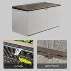 110GAL Brown Blow - Molded Outdoor Deck Box with Lock Hole - Waterproof, SGS - Protected from UV, Robust Storage for Large Garden Tools and Pool Equipment, Effortless Assembly