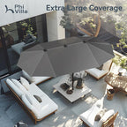 PHI VILLA 13ft Large Patio Umbrellas, Double-Sided Outdoor Market Rectangle Umbrella for Outside, Light Gray