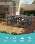 HDPE Outdoor Patio Dining Set with Table & 4 Chairs, All-Weather 5-Piece Outdoor Table and Chairs, 2" Umbrella Hole, Patio Furniture for Garden, Backyard, Deck | Grey