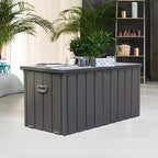 KUIKUI 100 Gallon Deck Box Waterproof, 100 Gallon Outdoor Storage Box, Metal Deck Box Waterproof for Pool Patio Cushions and Sports Pools Equipment, Dark Gray