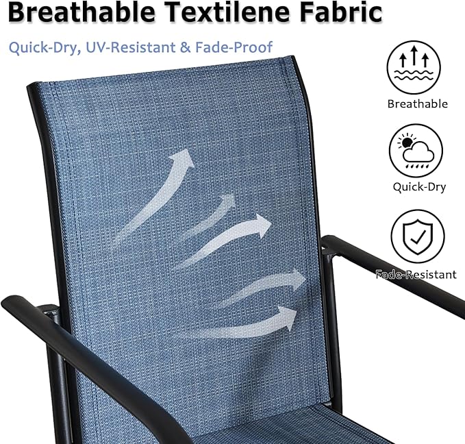 Patio Chairs Set of 2, Outdoor Dining Chairs with Breathable Textilene Fabric, Stackable Patio Chairs for Lawn, Garden, Backyard, Poolside, Blue